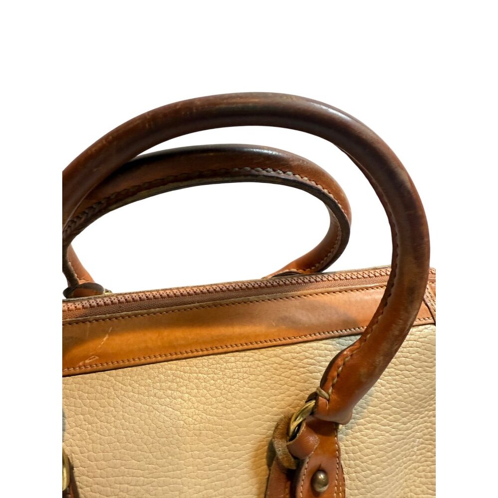 Vintage Dooney & Bourke Two Tone Taupe Saddle Pebbled Leather Satchel Bag - Picture 3 of 14